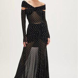 Free People Black Polka Dot Off-Shoulder Maxi Dress